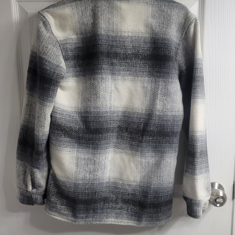 #506 Far West Grey White Plaid Button Down Sweater sz L - Picture 2 of 6